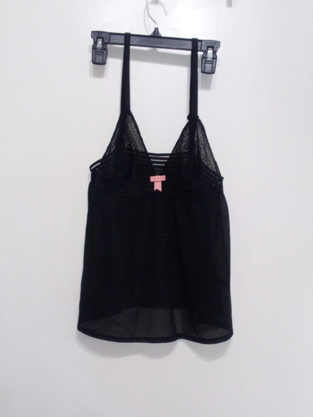 Adore Me Black Lace & Mesh Chemise with Pink Bow